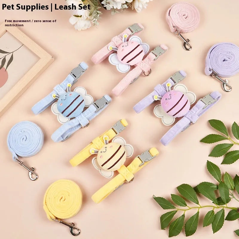 Teddy bee shaped adjustable cat rope leash in polyester material