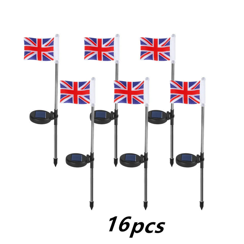 Solar garden flag light with American flag design on stainless steel pole