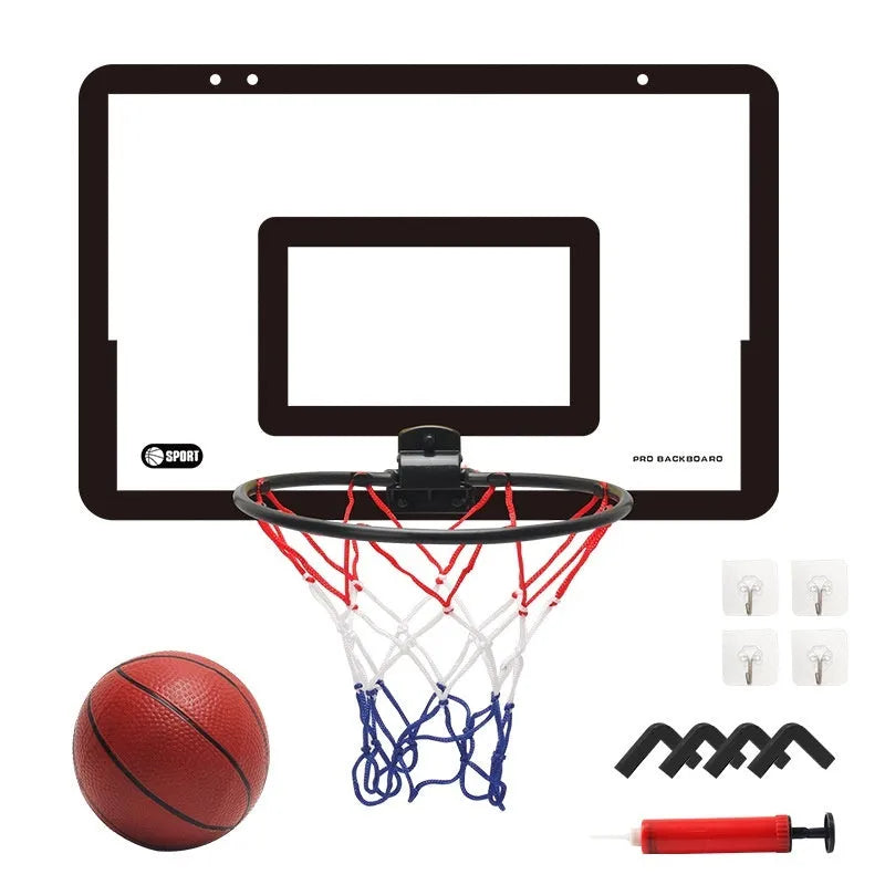 Punch-free transparent PVC children's basketball board mounted on wall with ball in black style option