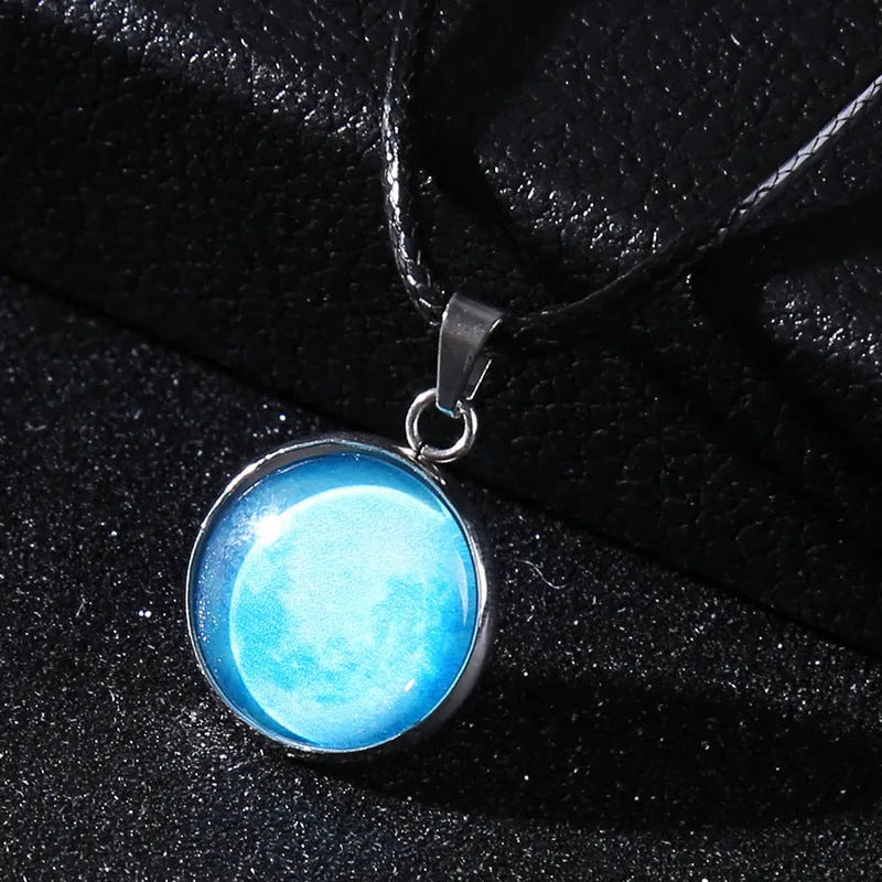 Luminous alloy pendant necklace with glass and coloured glaze Christmas moon night sky constellation design