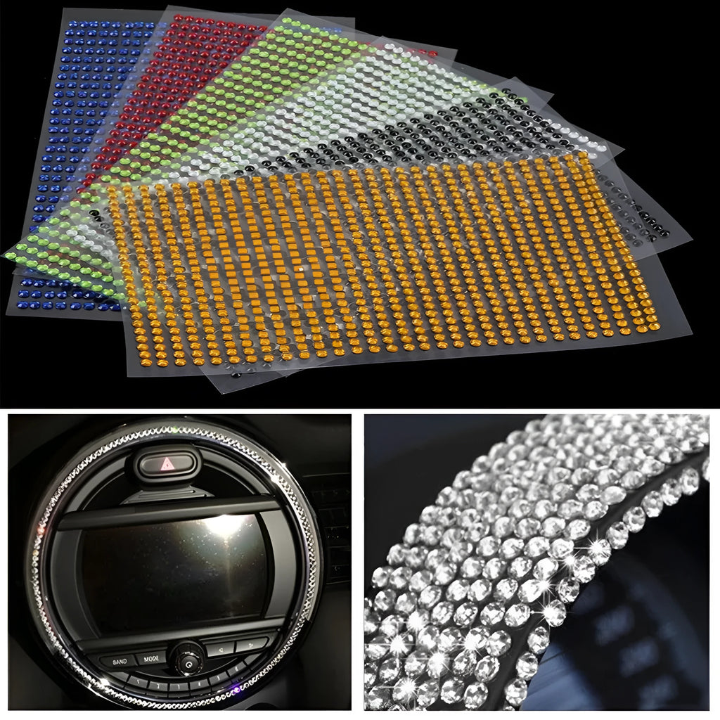 Acrylic rhinestone car drill sticker 22.5x10cm in silver on a car body panel with sparkling finish