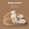 Pair of thick-soled fleece slippers in multiple colour options on a white background.