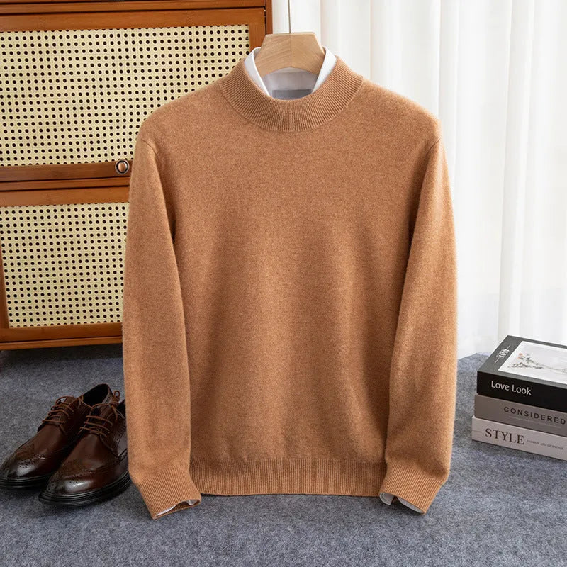 Men's half-collar loose-fit wool sweater in a light business style, shown in a range of colours.
