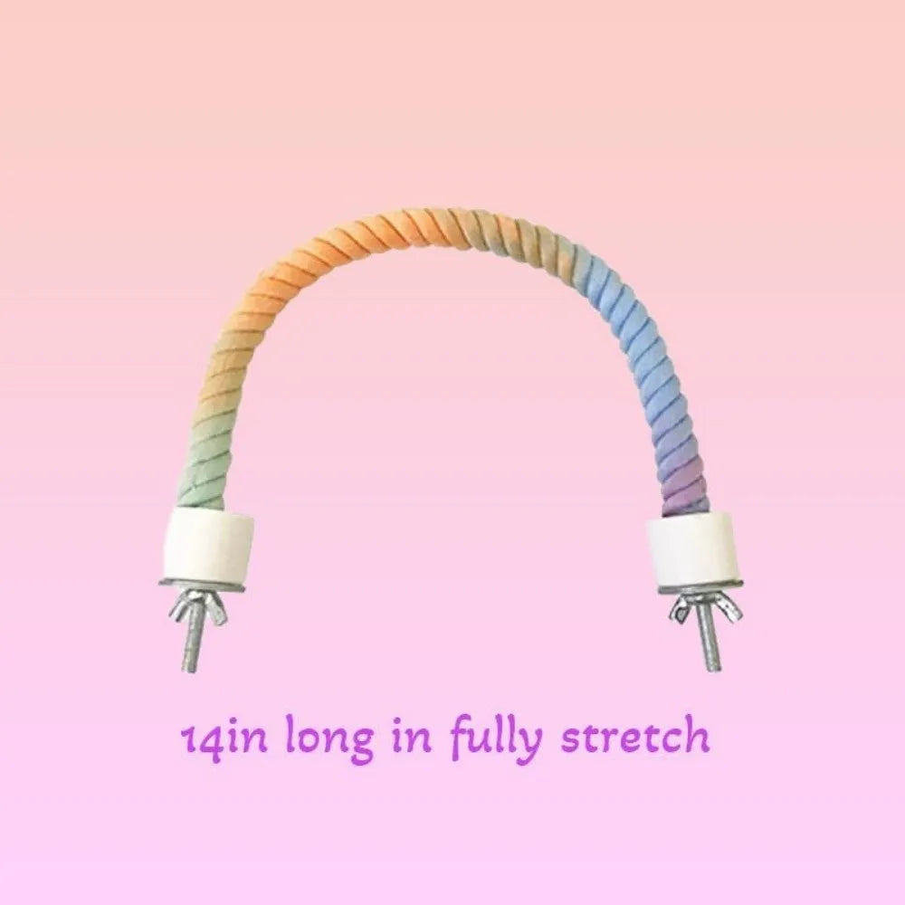 Gradient colour bird rope perch with U-shape and circular swing on a cage