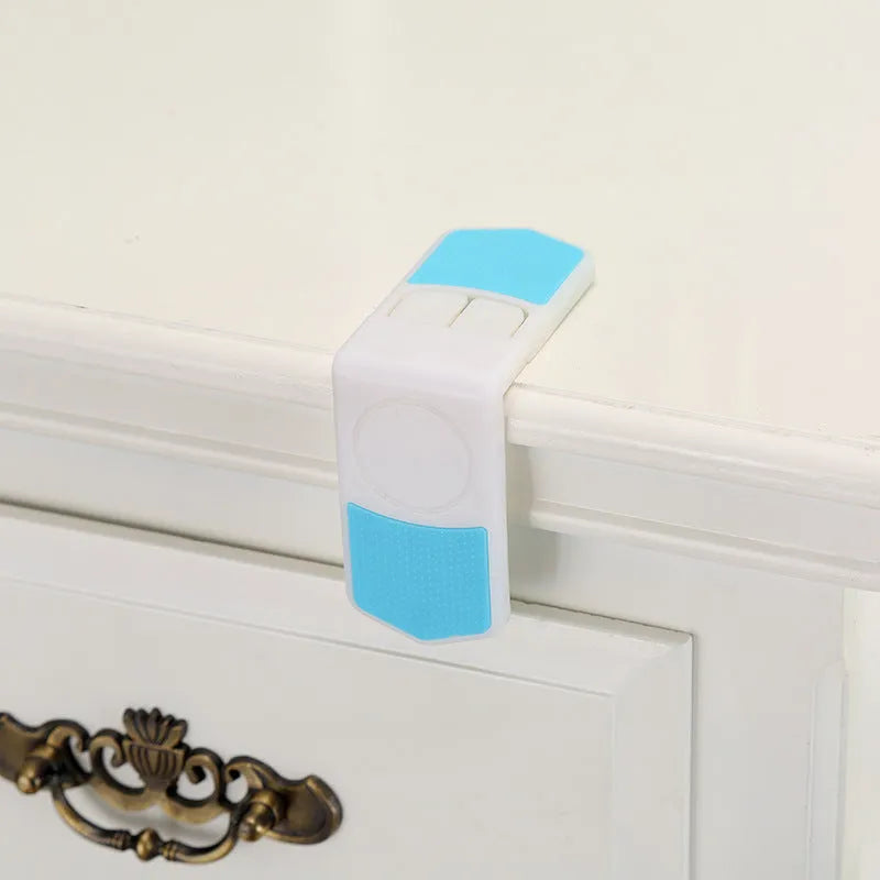 White ABS plastic corner drawer child safety lock with adhesive tape, pack of 5