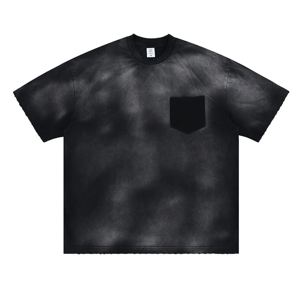 Men's black cotton t-shirt with printed lettering and drop-shoulder sleeves
