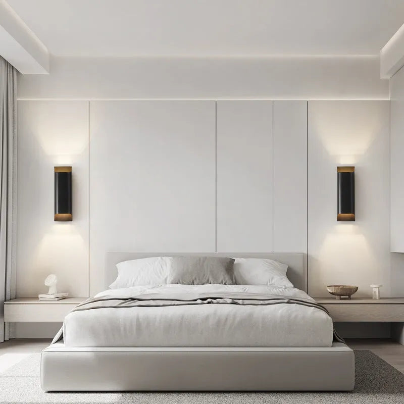 Minimalist black copper wall lamp for bedroom bedside with modern simplicity design