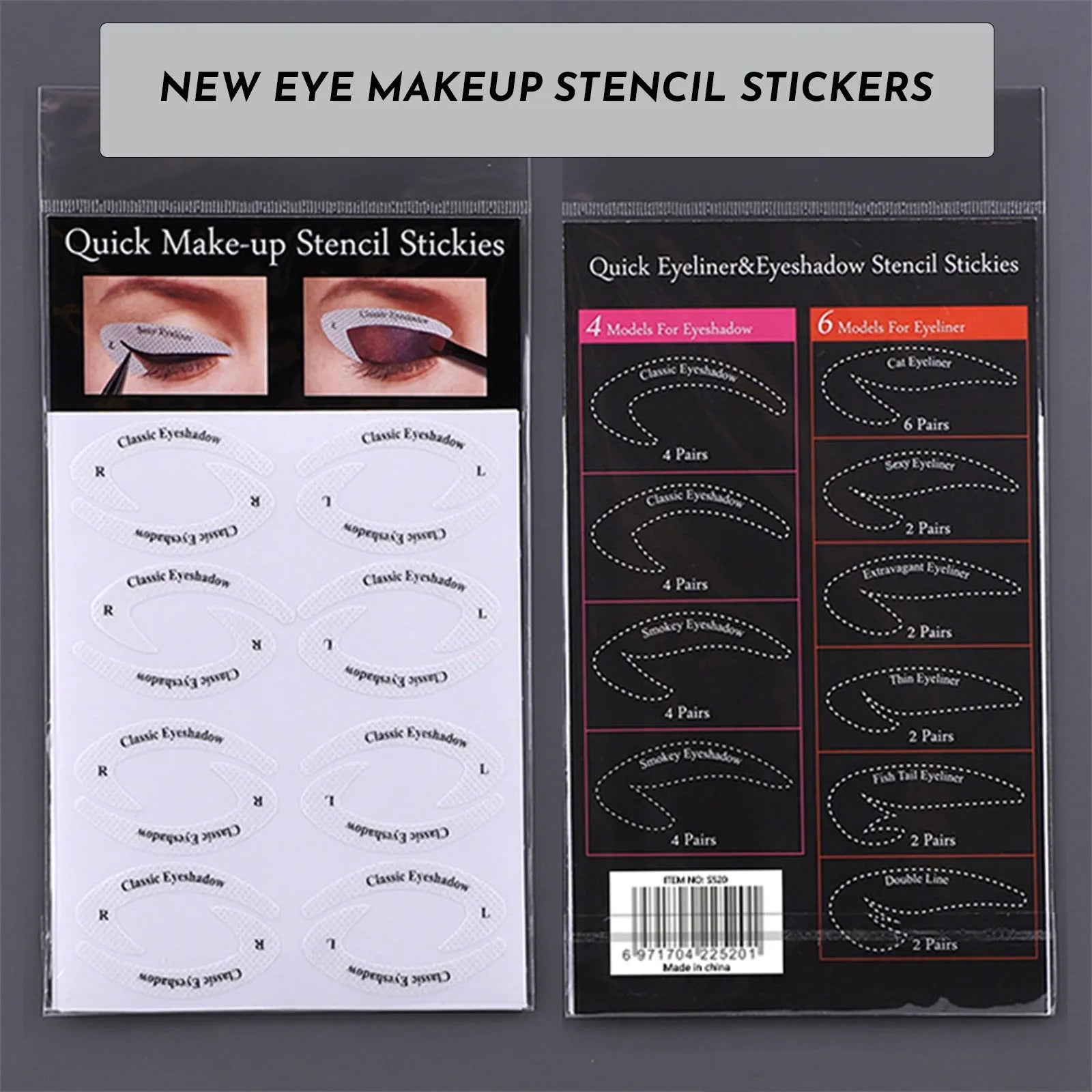 Set of 4 reusable flexible eyeliner stencil stickers for winged eyeliner and cat-eye makeup