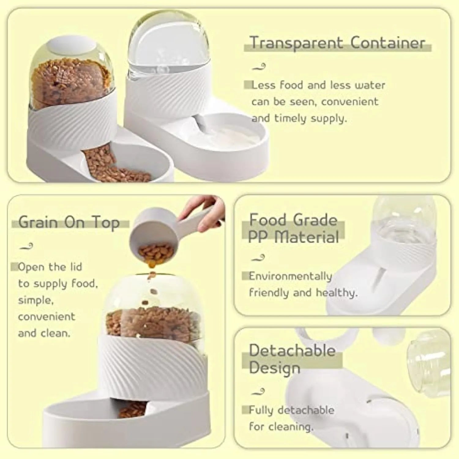 White automatic cat feeder and water dispenser set with wave-shaped design.