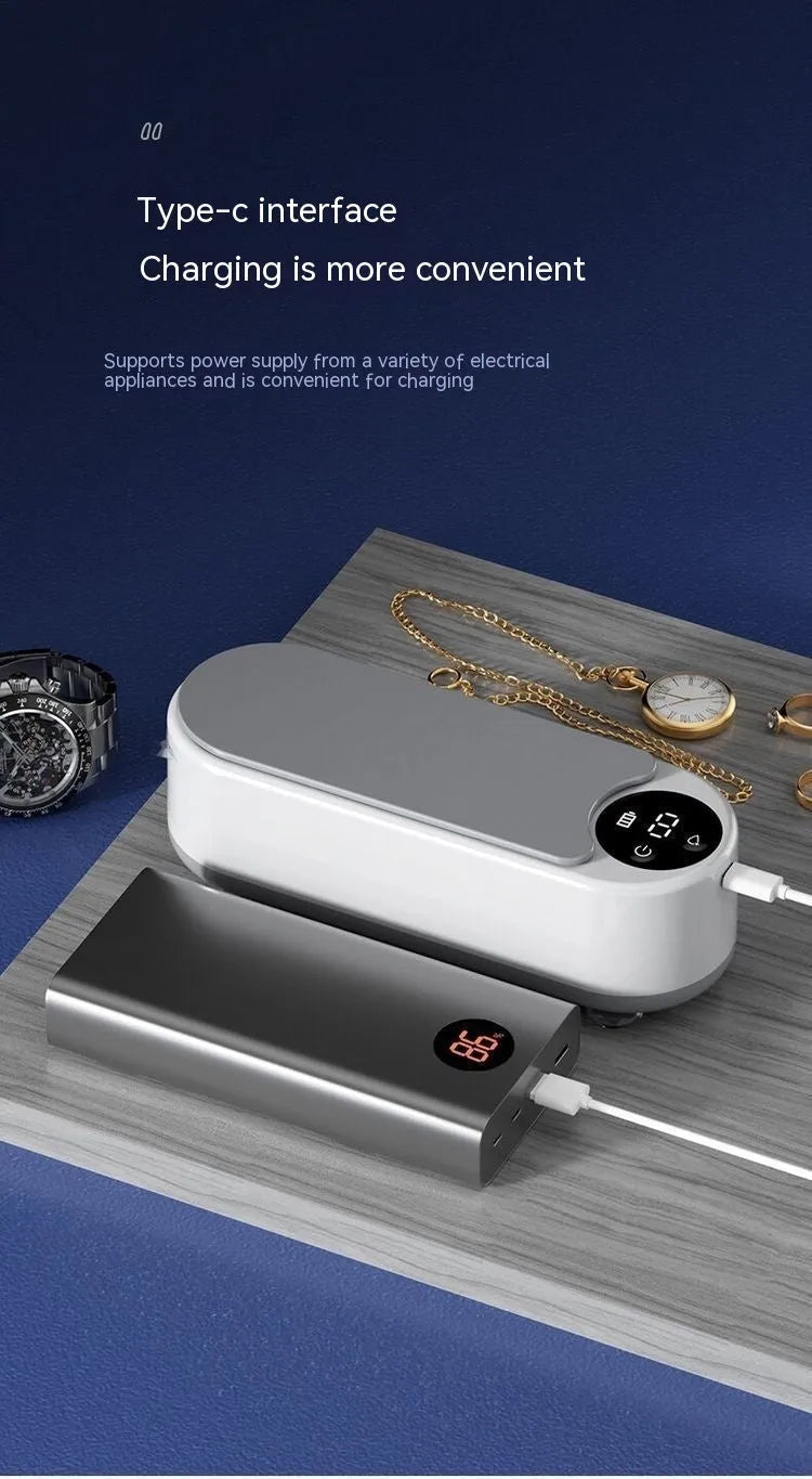 Portable ultrasonic glasses washing machine with smart glasses case design and USB charging port