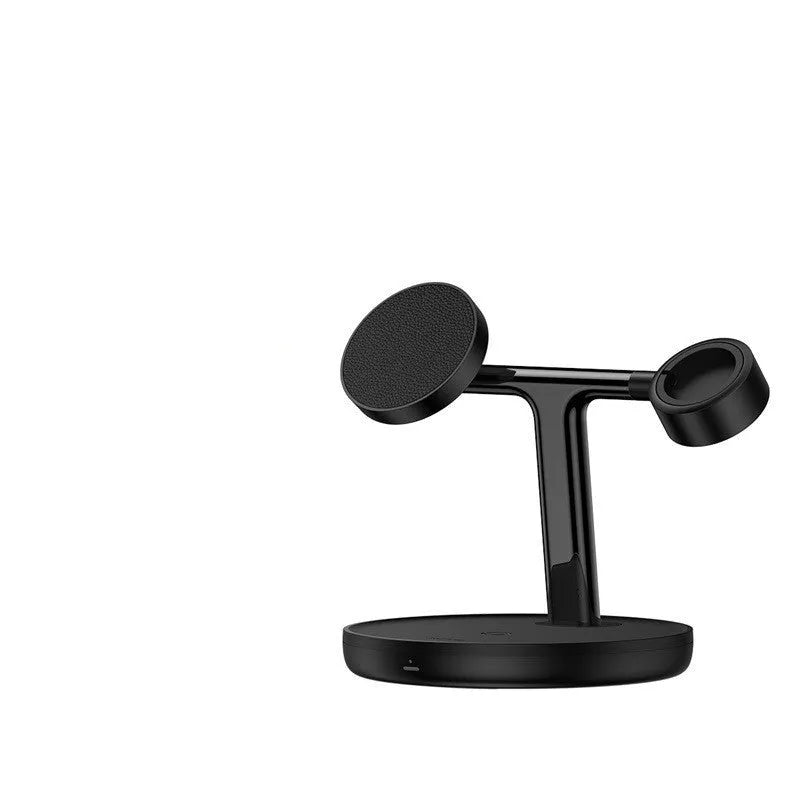 Baseus Swan three-in-one wireless magnetic charging stand in black on a desk