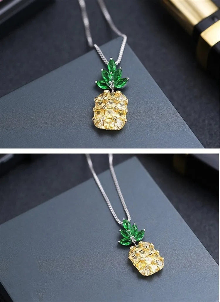 Women's geometric pineapple necklace with silver and white gold plating