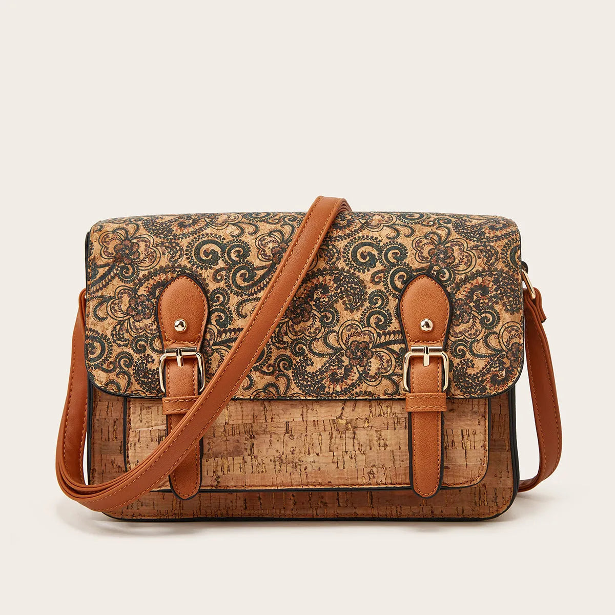 Women's printed PU crossbody bag with single shoulder strap in large capacity design