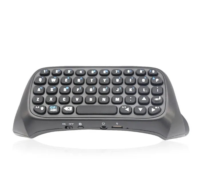 Black Bluetooth gamepad keyboard for PS4 voice chat input, 17.2 cm wide, on black background