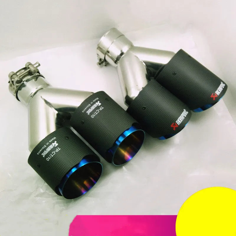 Carbon fibre double outlet blue mouth universal modified tail throat exhaust pipe 180mm diameter 260mm length black