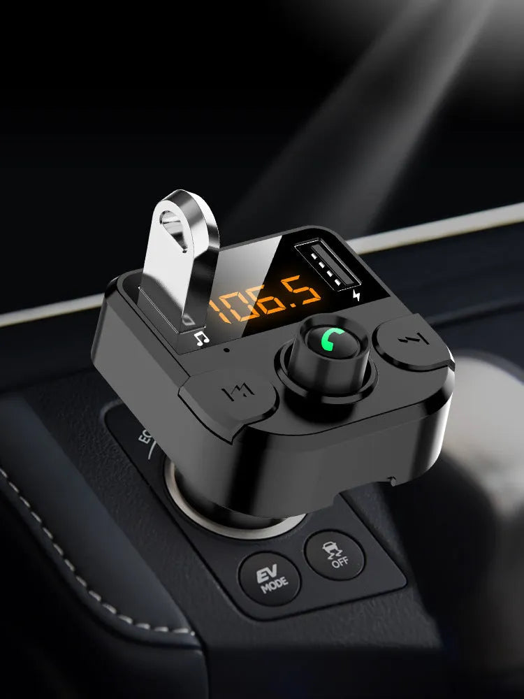 Black car MP3 Bluetooth player with 1.1-inch screen for cigarette lighter power connection