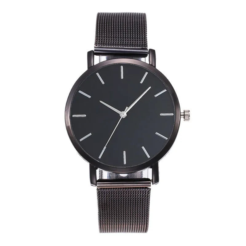 Simple ladies quartz watch with alloy case and stainless steel strap on wrist
