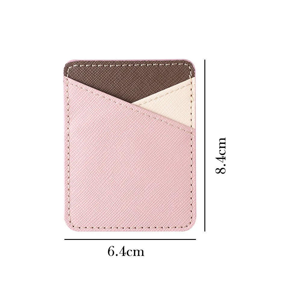PU leather mobile phone sticker back cover card holder in Black and Pink colour options on a phone