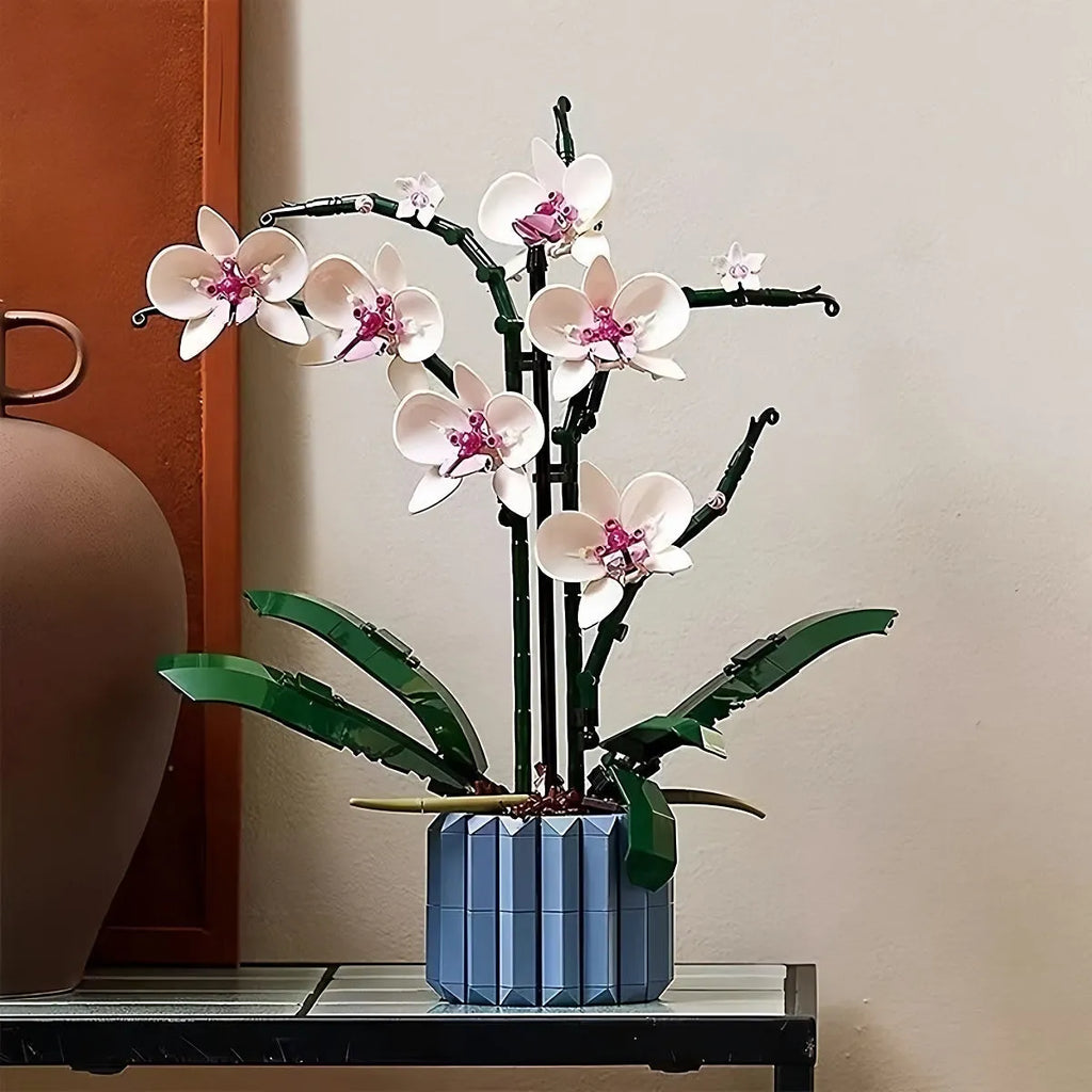 Building blocks preserved fresh flower bouquet Lucky Bamboo colour plastic assembled toy on tabletop