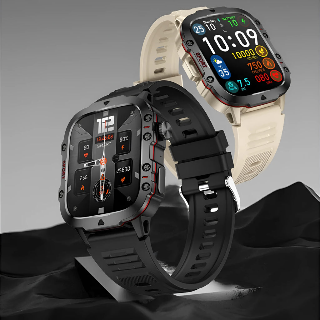 QX11 Smart Bluetooth Watch in black with TFT touch screen showing heart rate data.