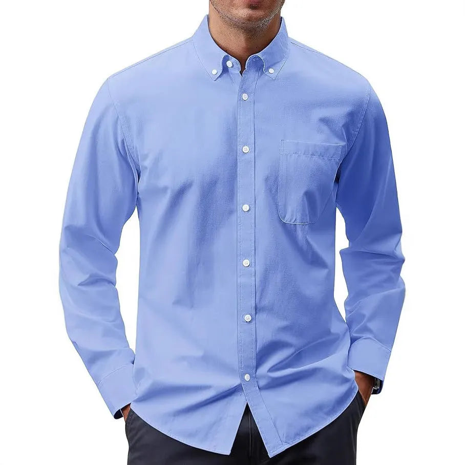 Solid colour Oxford long sleeve button shirt in cotton blend, available in multiple colours and sizes