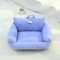 Warm puppy sofa kennel with cartoon eyes in blue colour, small size 55x45cm