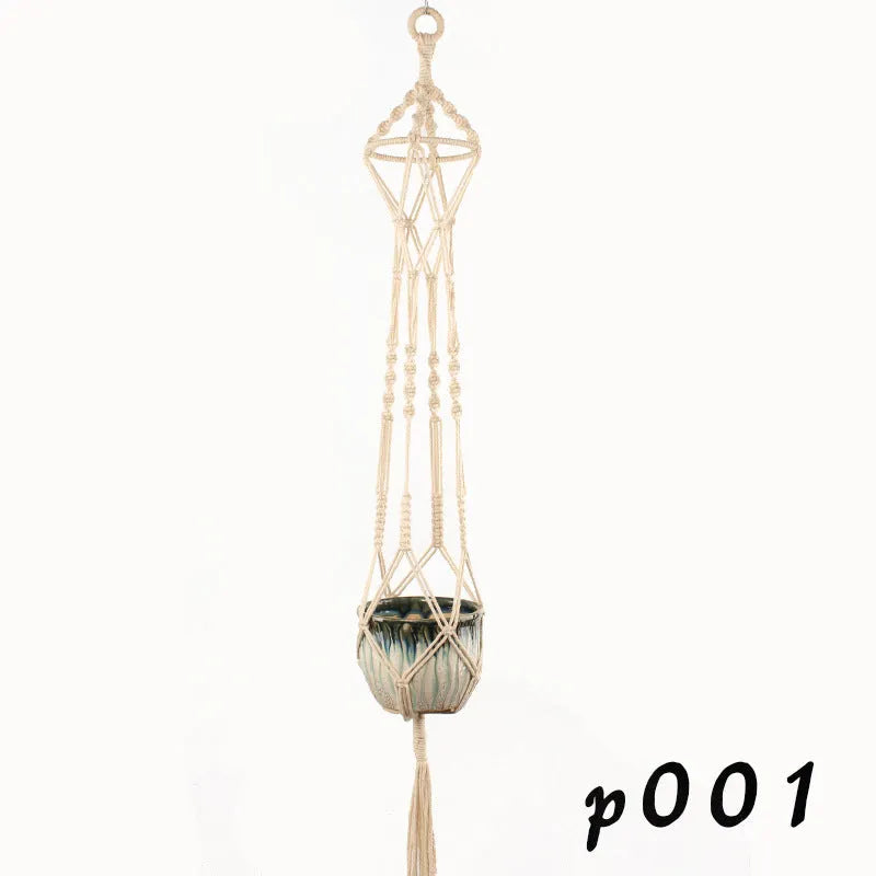 Woven wire cotton rope plant hanger macramé pot holder in European American village style