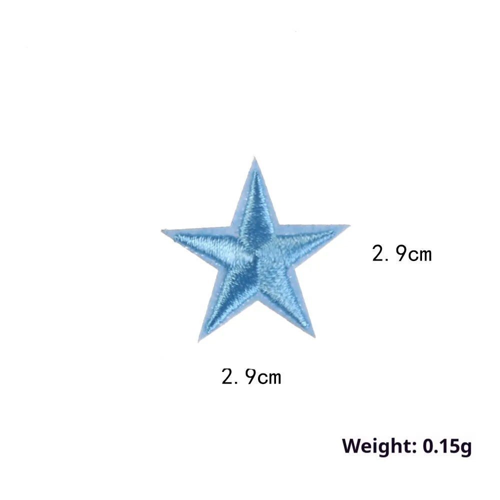 Colourful five-pointed star cloth embroidery labels for DIY clothing decoration.