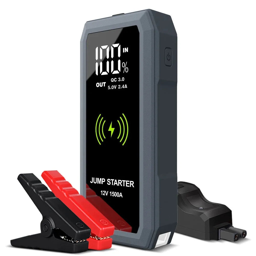 12V 16800mAh car jump starter with large screen display and aluminium alloy casing
