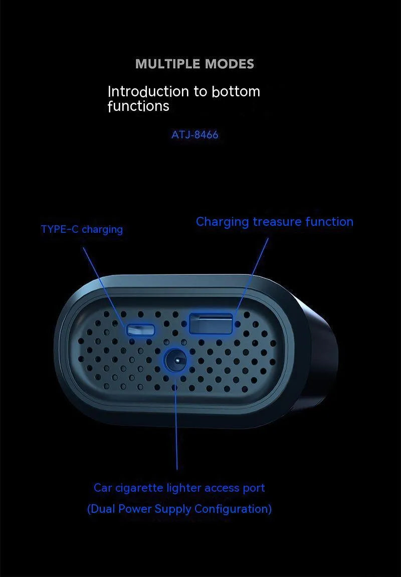 Handheld wireless digital display air pump with LED light and digital screen for car and bicycle tyres