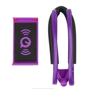 White flexible phone neck holder with 360-degree rotating clamp holding a smartphone