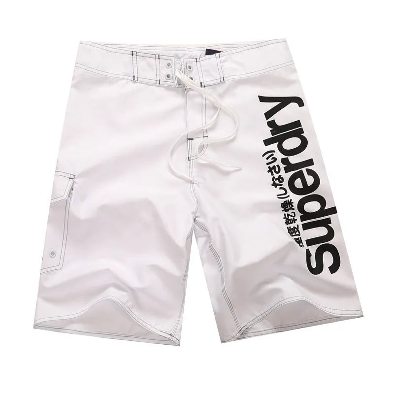 Men's striped polyester beach shorts in blue, lightweight for sports and beach