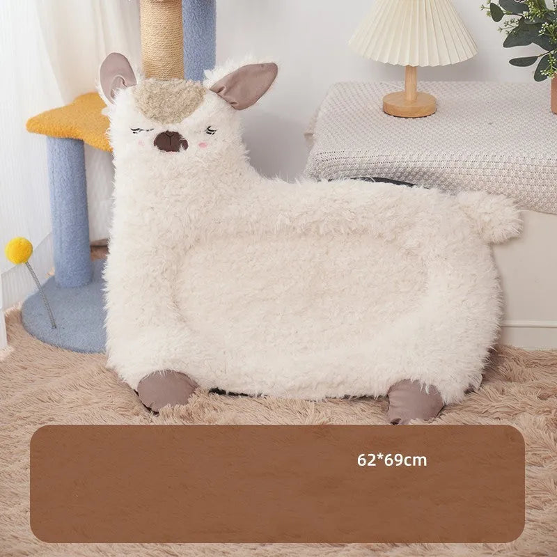 White lion velvet yurt-style pet cushion bed for cats and small dogs, winter warm bedding