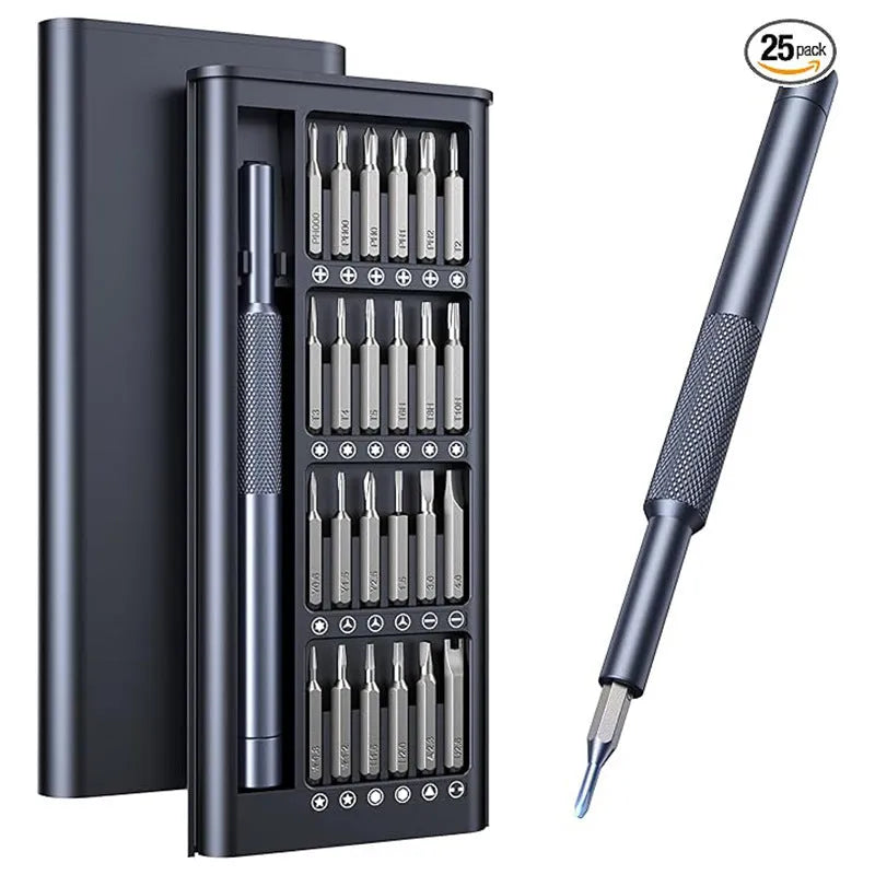 25-in-one magnetic screwdriver set with knurled handle and precision bits
