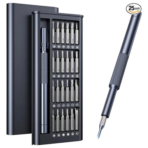 25-in-one magnetic screwdriver set with knurled handle and precision bits