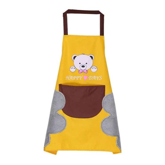 Korean style waterproof kitchen apron with coral velvet backing in 71cm by 72cm size