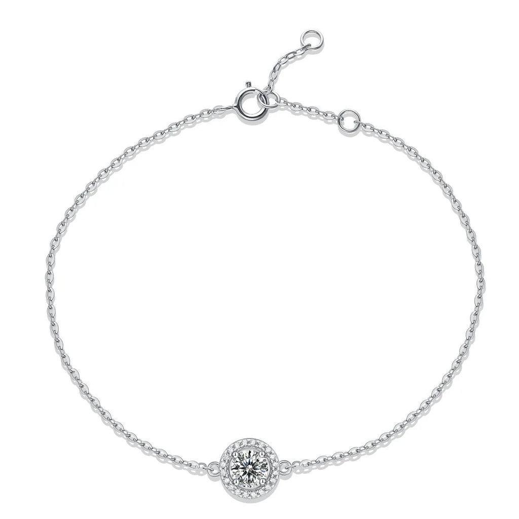 S925 silver moissanite round bag bracelet on a wrist, unisex fashion OL style, 50-point moissanite