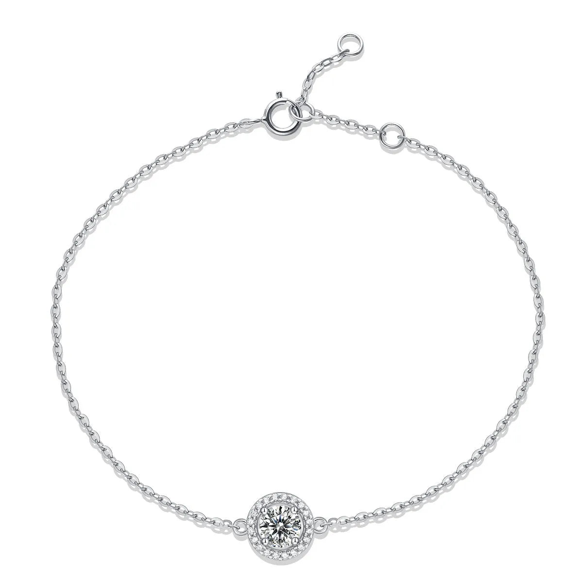 S925 silver moissanite round bag bracelet on a wrist, unisex fashion OL style, 50-point moissanite