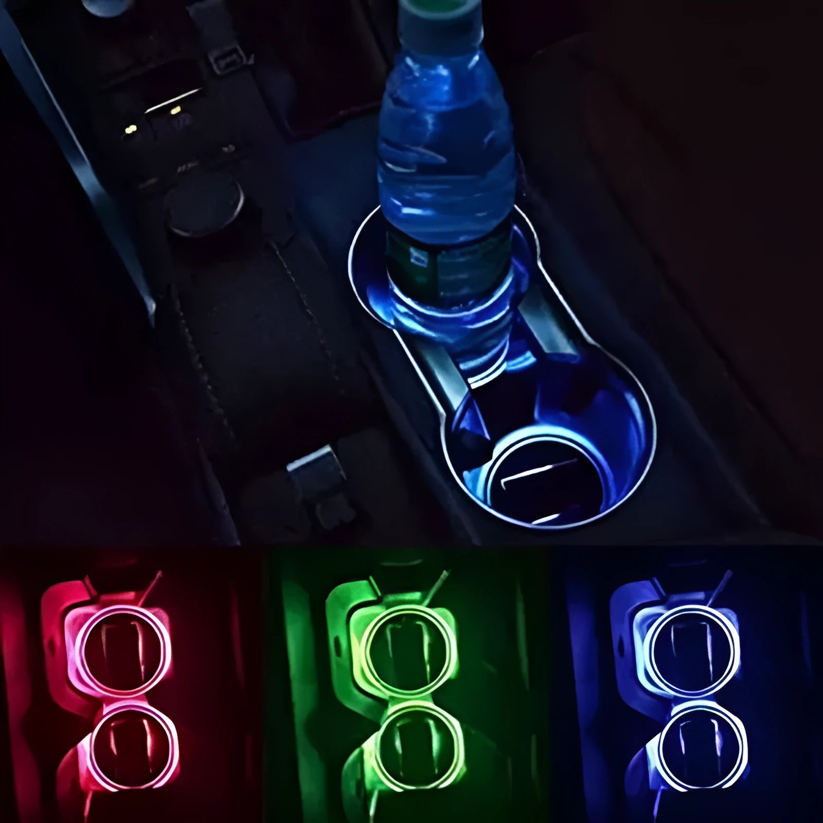 Solar powered LED cup mat with auto glow, BPA-free acrylic, diameter 7.2cm, in blue, green, pink, red options