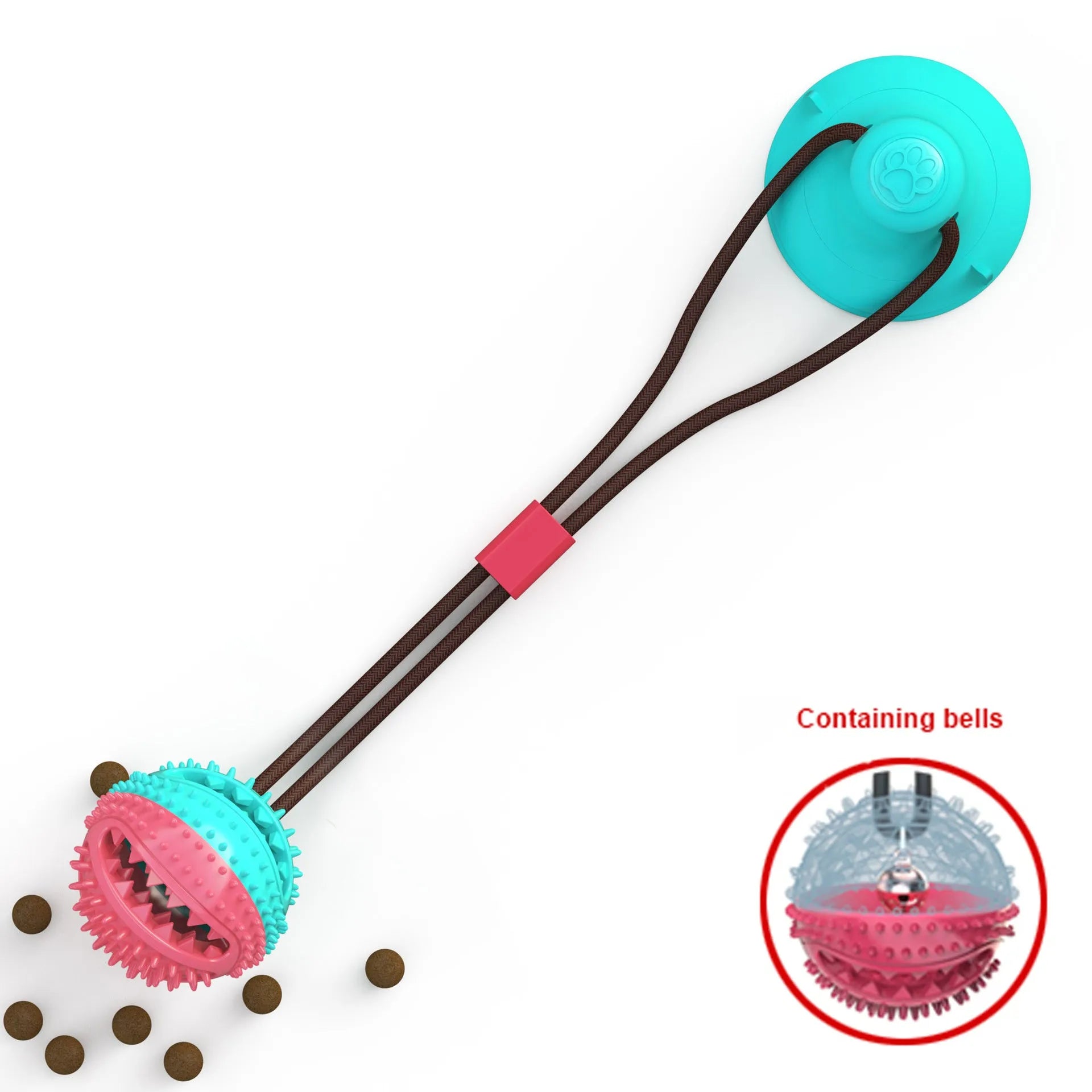 TPR sucker drawstring ball dog toy in blue, green, red blue, and red white colours for large medium small dogs