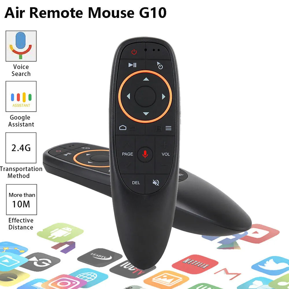 G10 G10S intelligent voice remote control with silicone buttons and plastic shell.