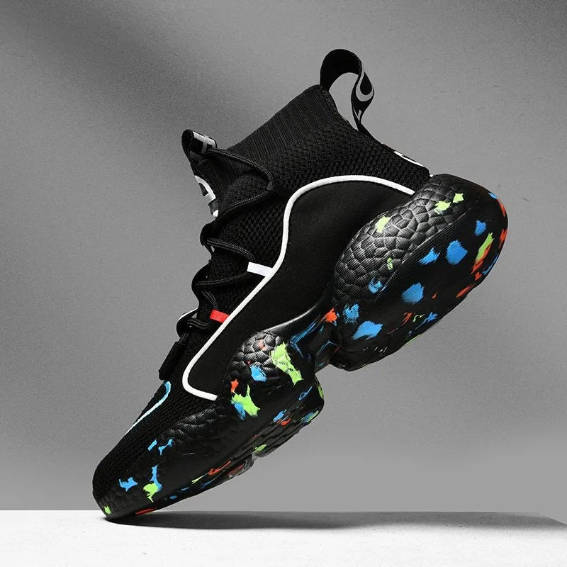Men's camouflage mesh sneakers with vulcanised rubber sole for casual running and tennis