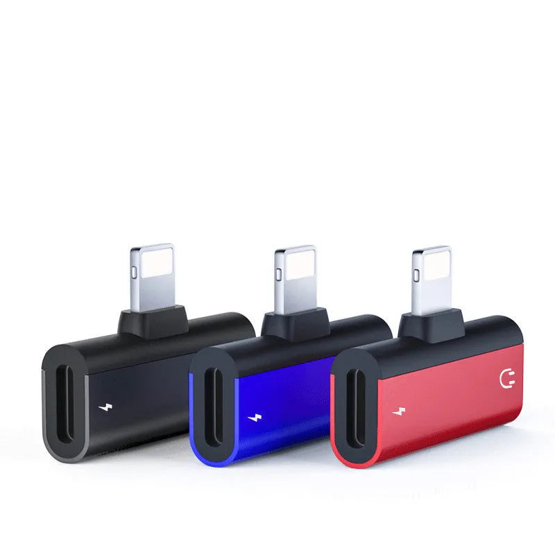 Dual Lightning audio converter adapter in aluminium alloy casing 2.9cm length 9mm thickness black version