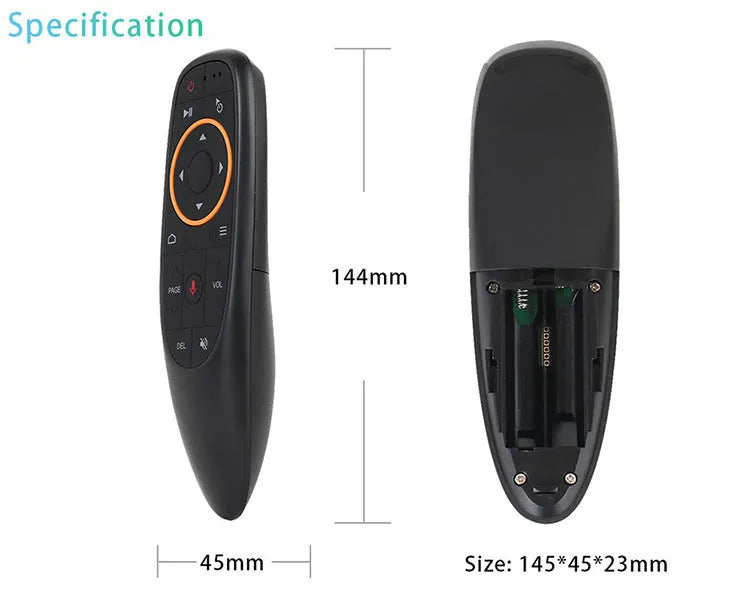 G10 G10S intelligent voice remote control with silicone buttons and plastic shell.
