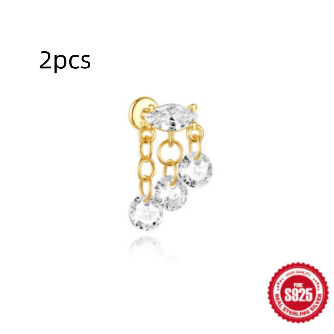 S925 sterling silver water drop earrings with flat spiral geometric design and gold plating.