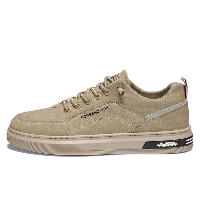Men's black low-top casual work shoes with a rubber sole and artificial PU upper.