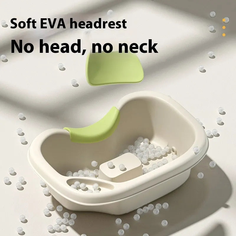 Portable shampoo basin with circulating pump and adjustable headrest in light pink or beige