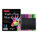 Set of 12 acrylic paint markers with coloured barrels arranged in a row.