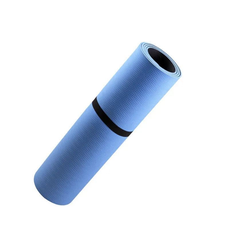 Blue conductive yoga mat with plants pattern and grounding wire, size 182x61cm.