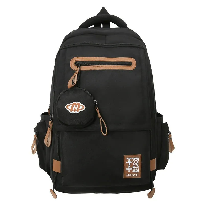 Large-capacity nylon backpack for middle school students with curved shoulder straps in street trend style